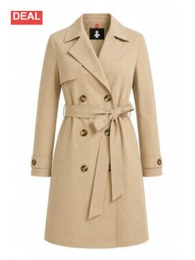 Waterproof Lightweight Long Trench Coat Belted Double Breasted Rain Coat